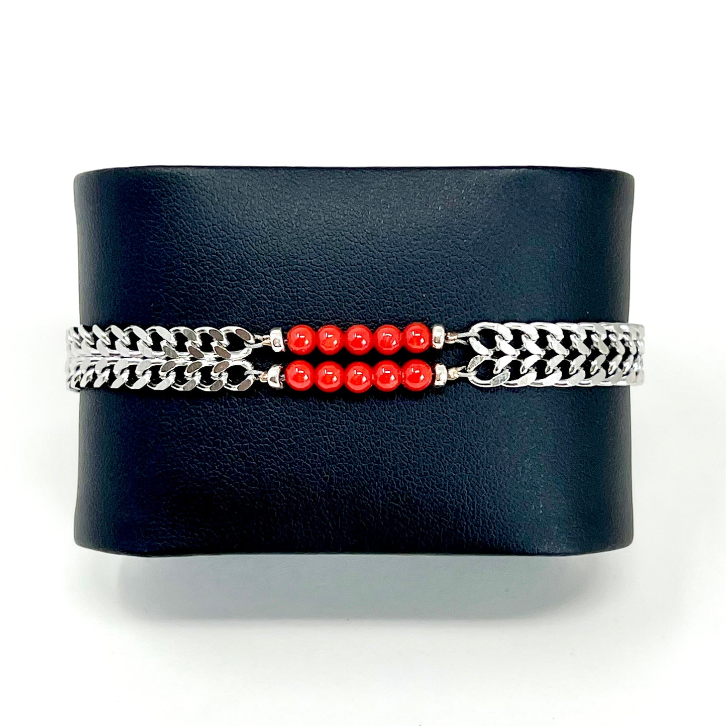 Gourmette Maya argentée - Perles de Corail