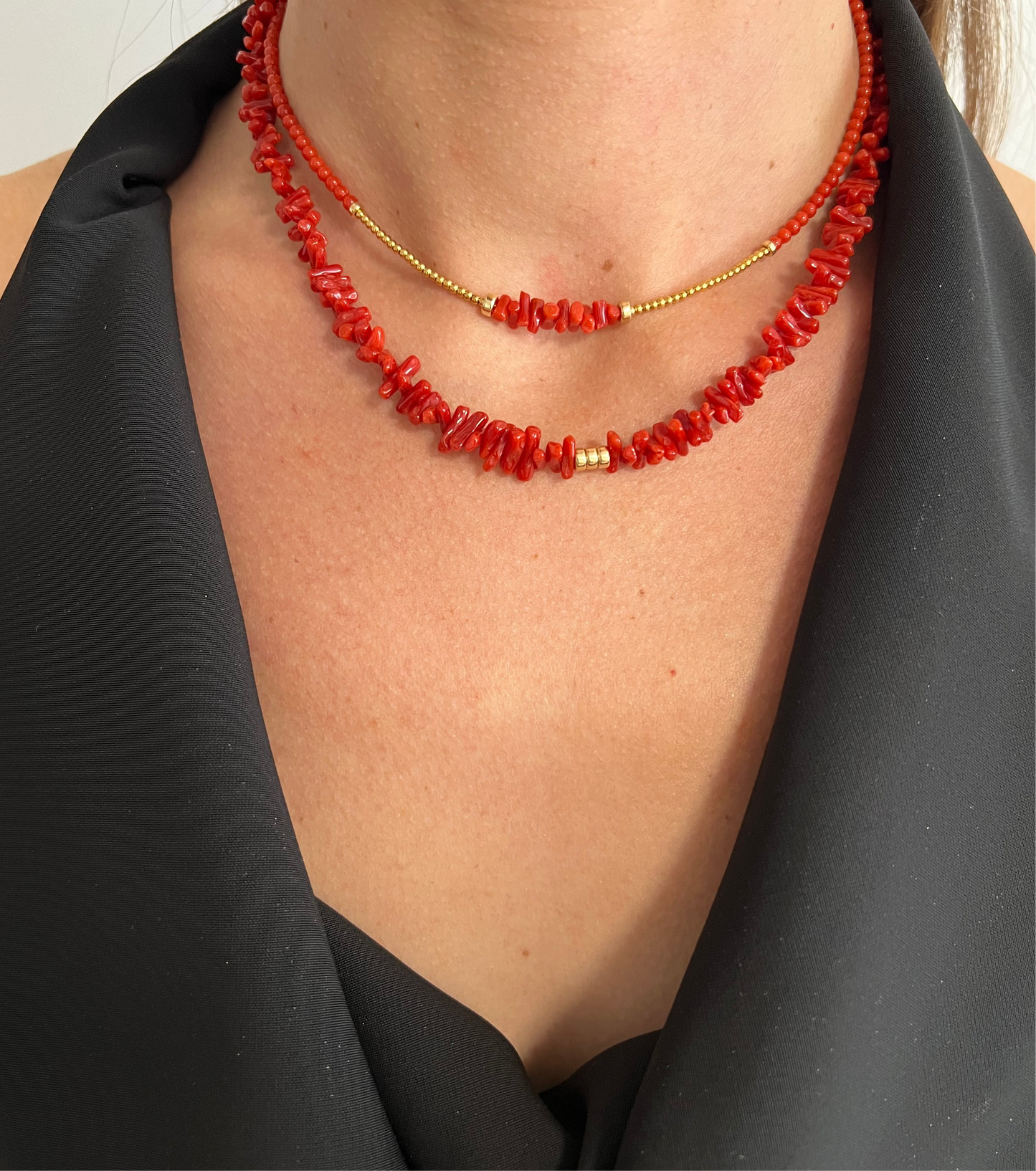 Collier chips et perles de Corail Tao bambou