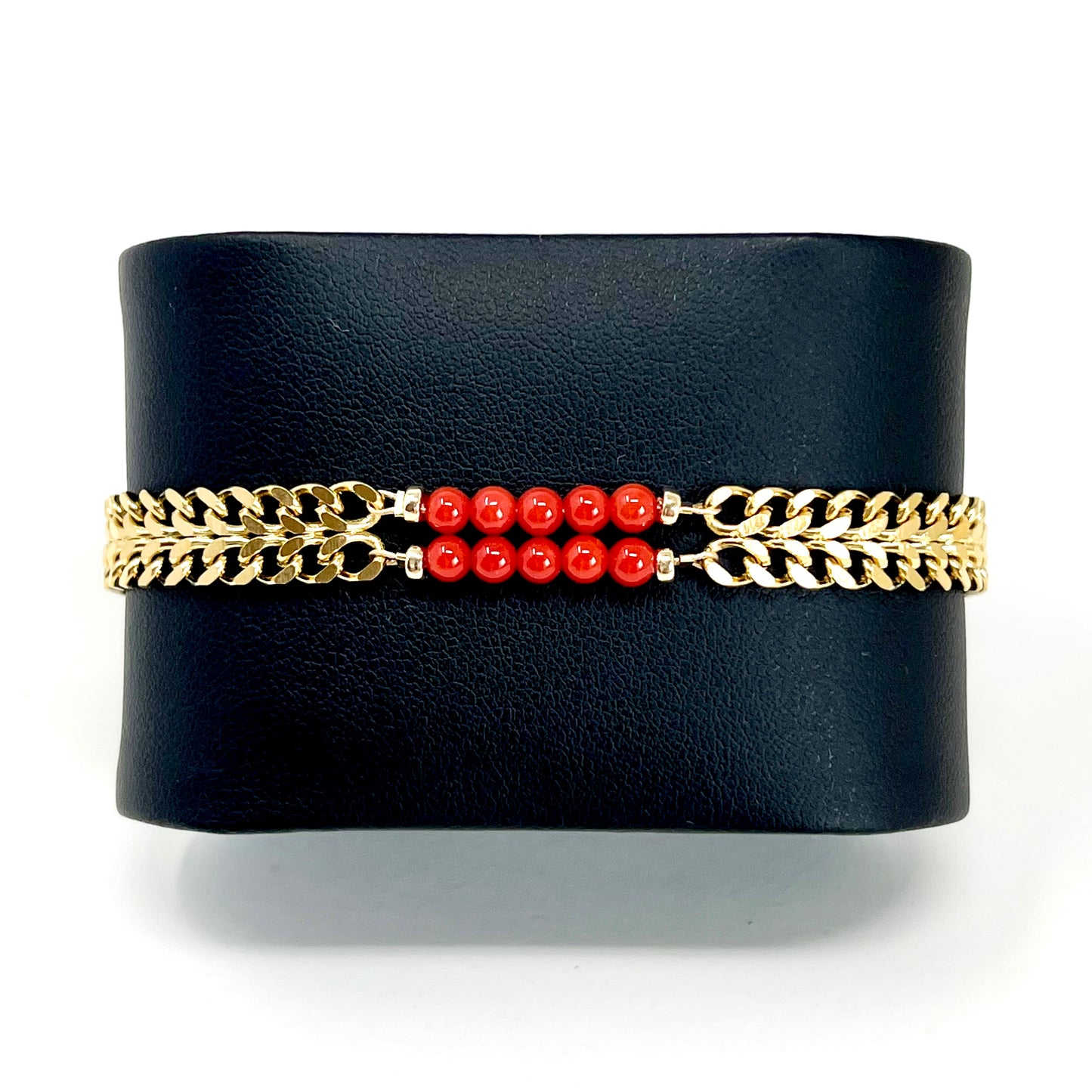 Gourmette Maya dorée - Perles de Corail