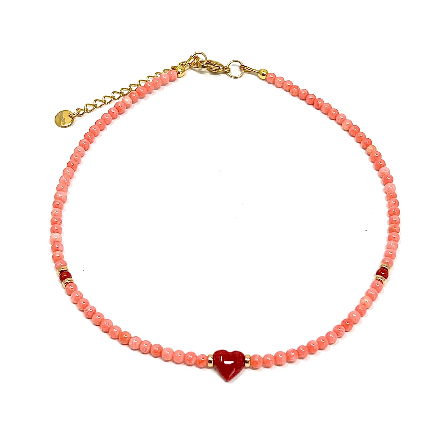 Collier Cara enfant – Corail rose & cœur protecteur