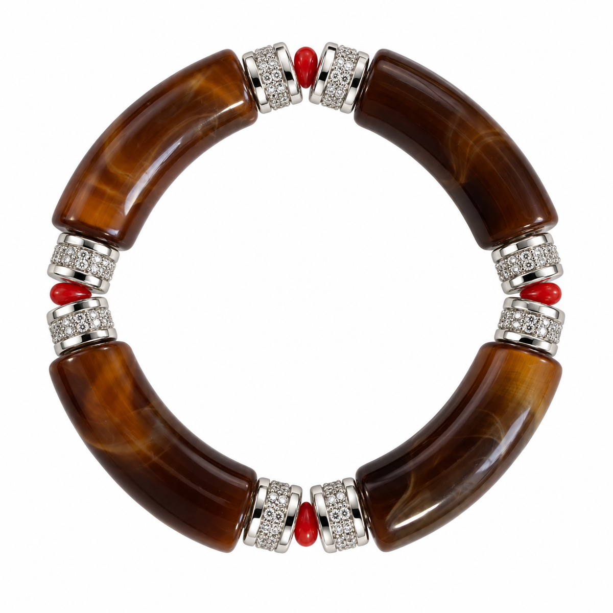 Bracelet Alya marron en acrylique, acier inoxydable, strass et Corail rouge de Méditerranée – Coralivia