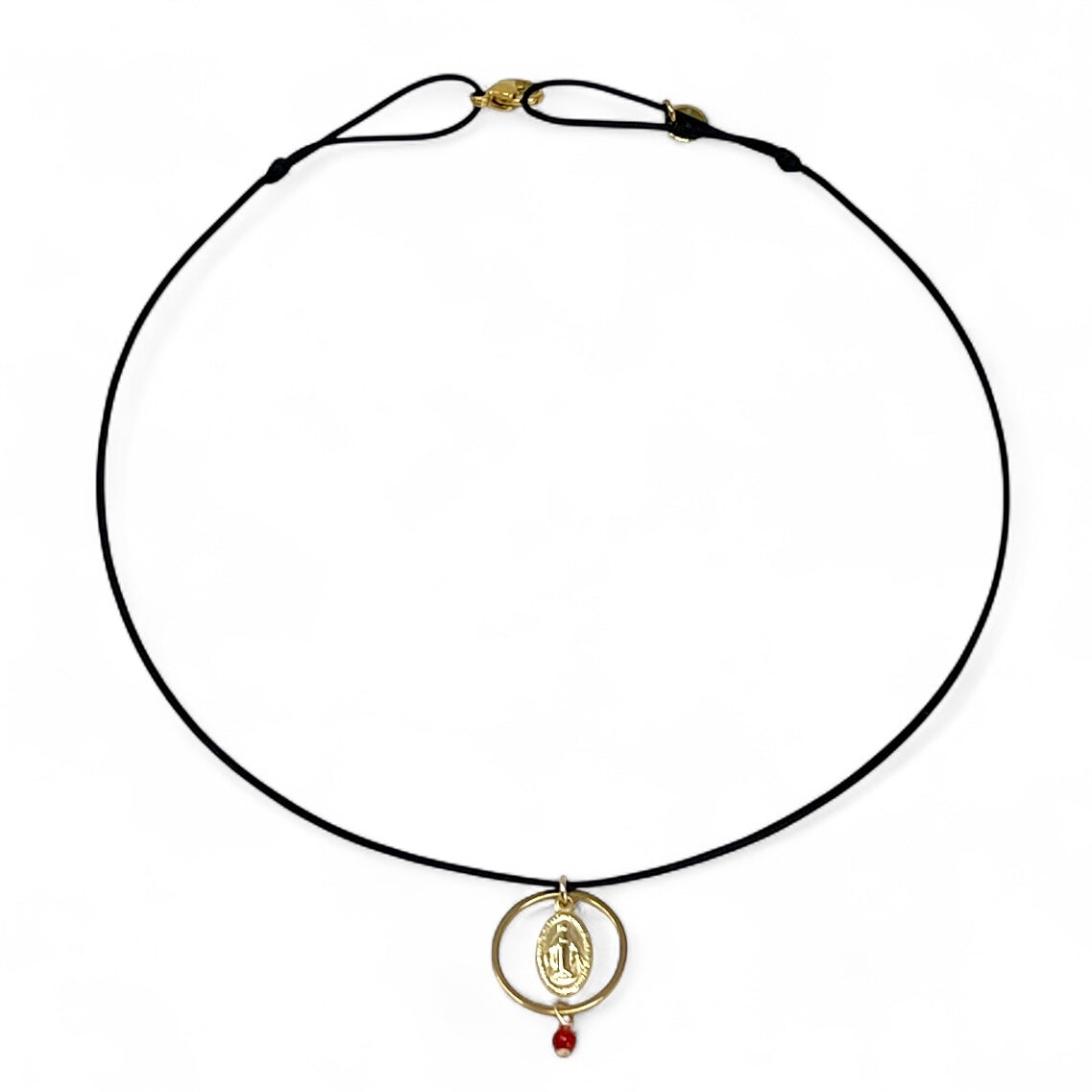 Collier Marie Enfant – médaille Vierge Marie et Corail rouge