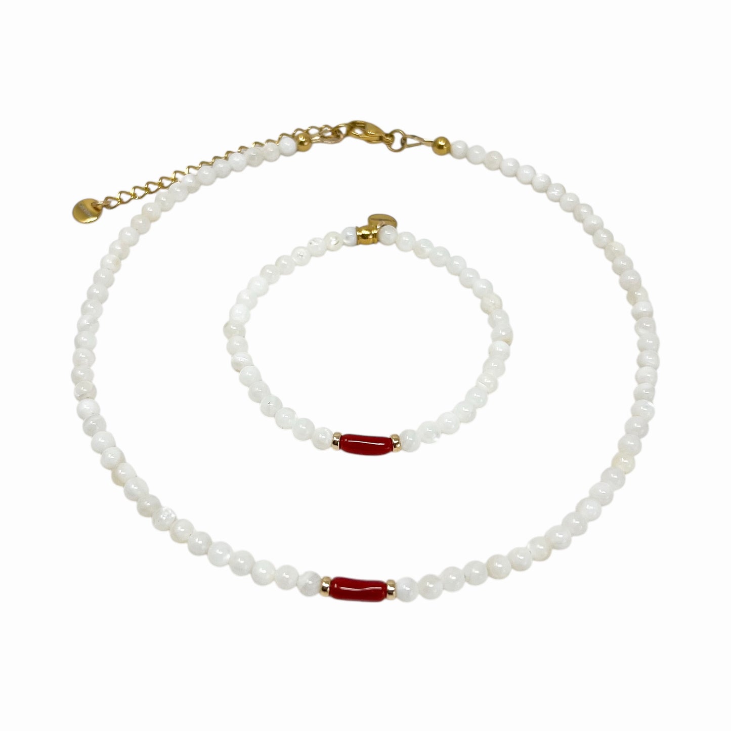 Collier Lena – Nacre & Corail rouge