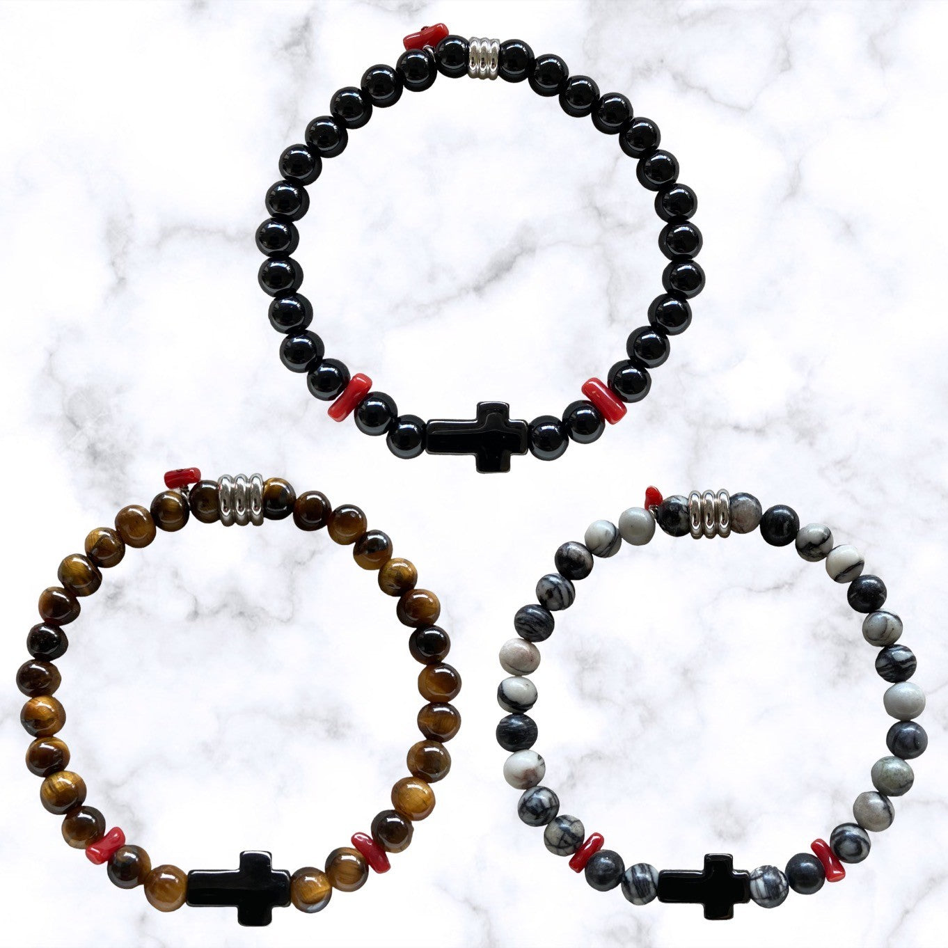 Bracelet en perles d’aventurine et sa croix noir - Fedi