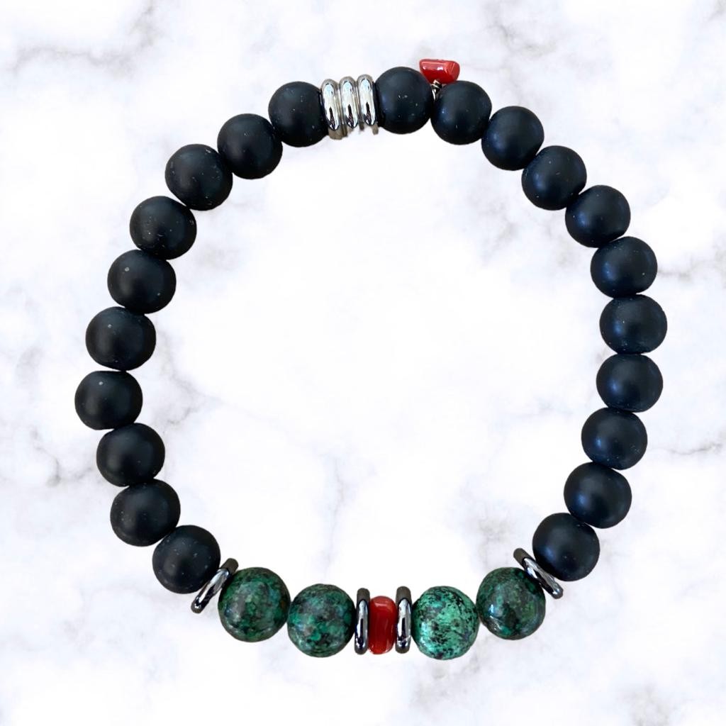 Bracelet Omu en perles d’Onyx et de Turquoise africaine