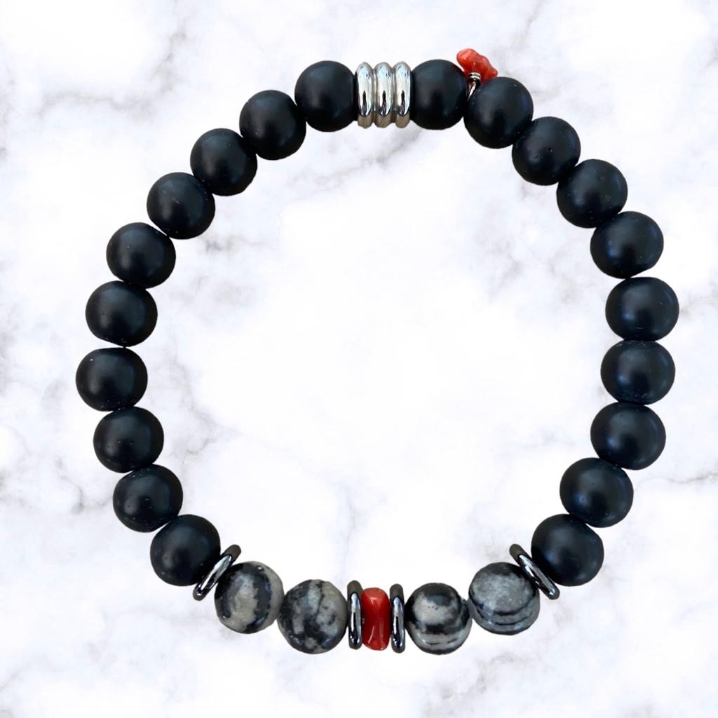 Bracelet Omu en perle d’Onyx et perles d’Aventurine