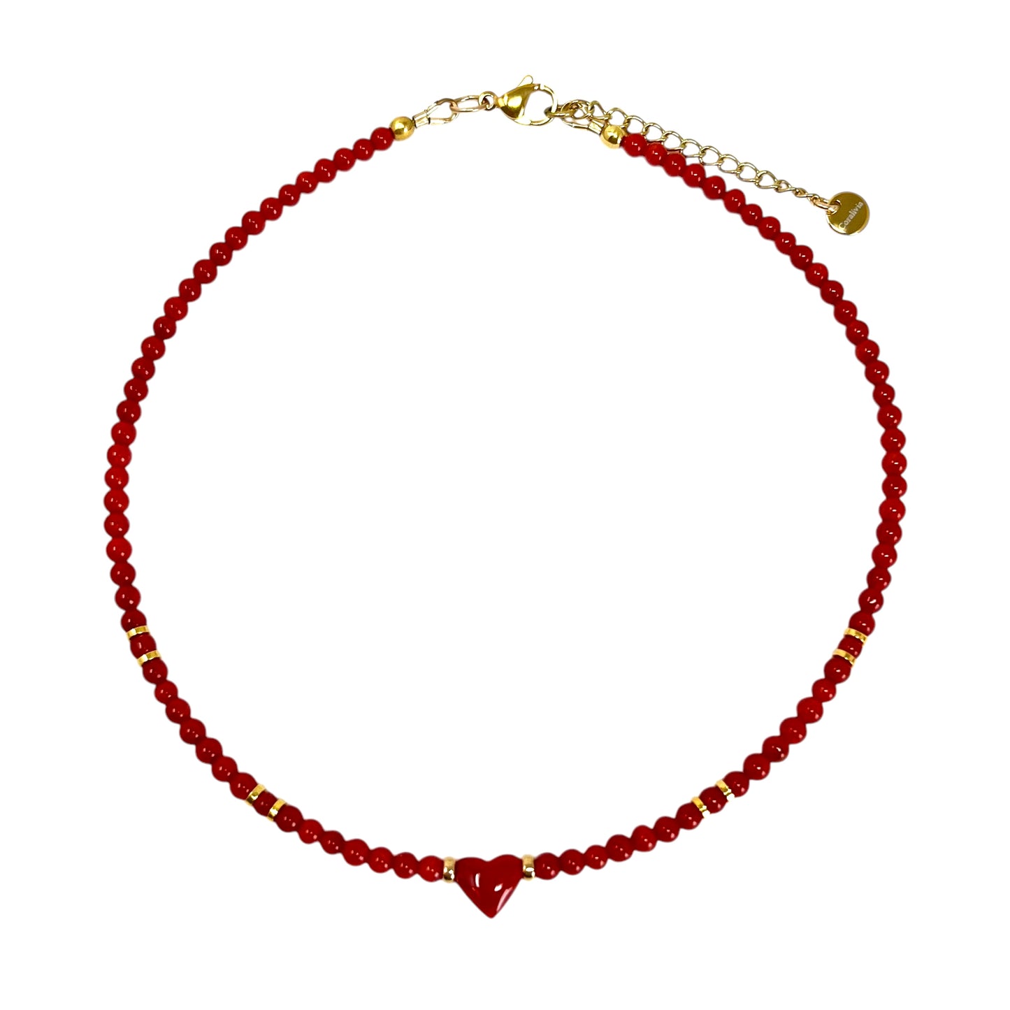 Collier Cara enfant – Corail rouge & cœur protecteur