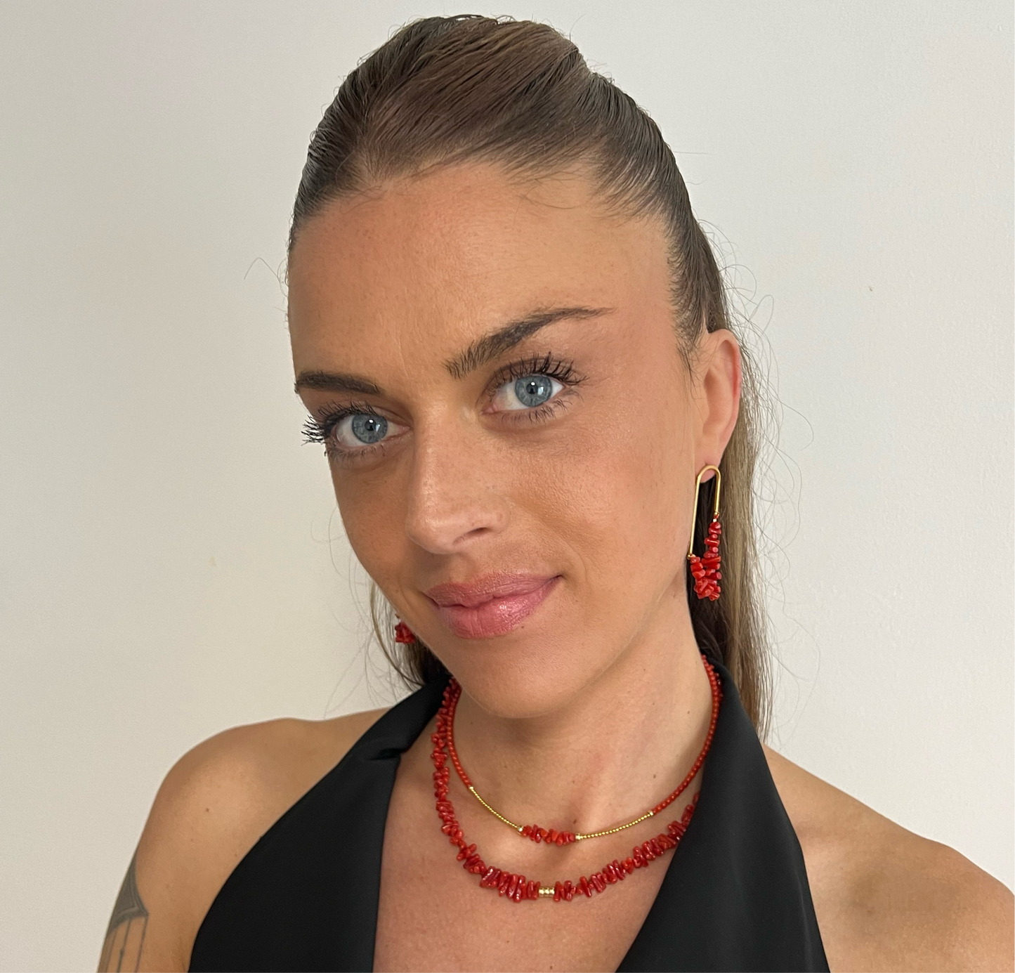 Collier chips et perles de Corail Tao bambou