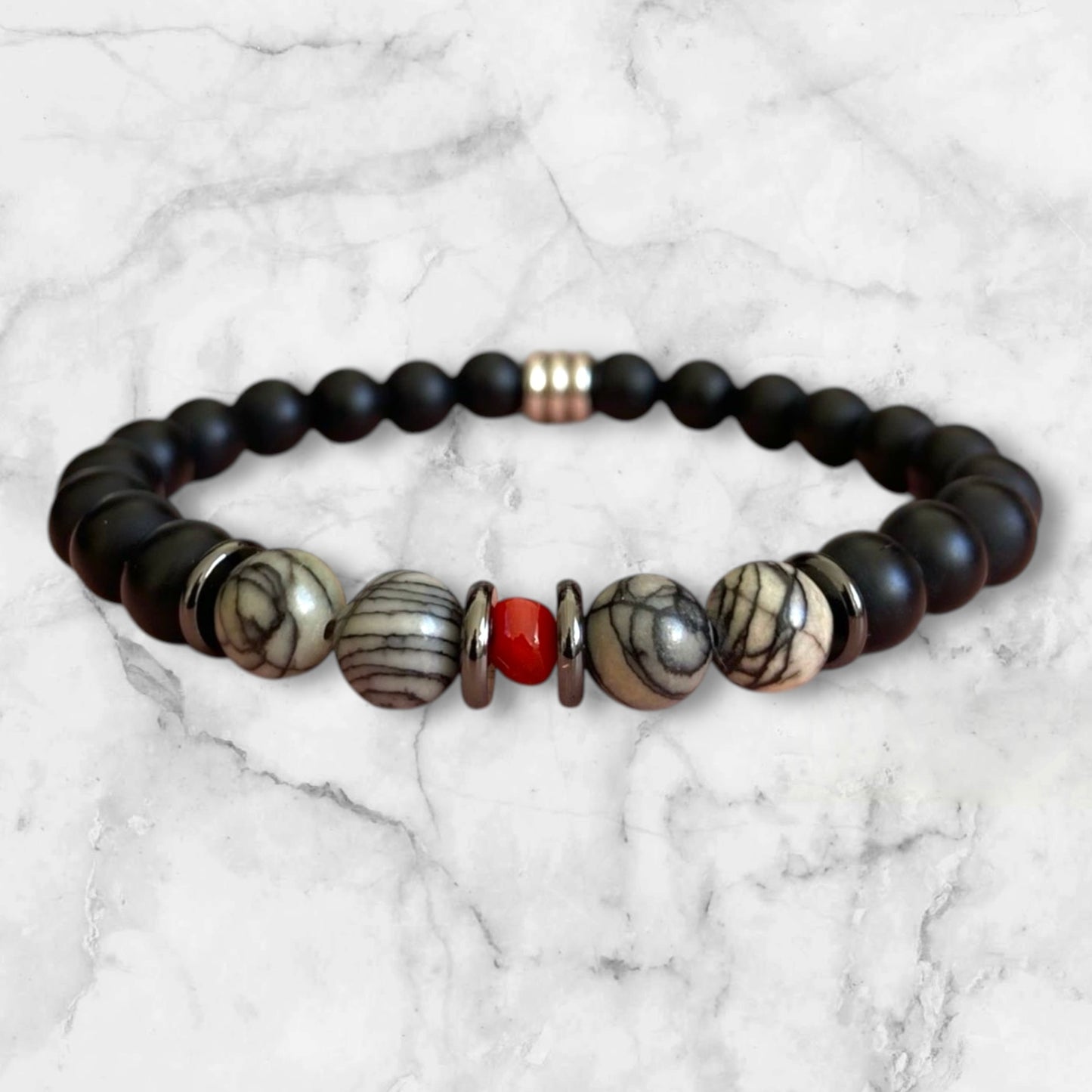 Bracelet Omu en perle d’Onyx et perles d’Aventurine