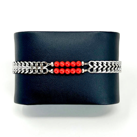 Gourmette Maya argentée - Perles de Corail