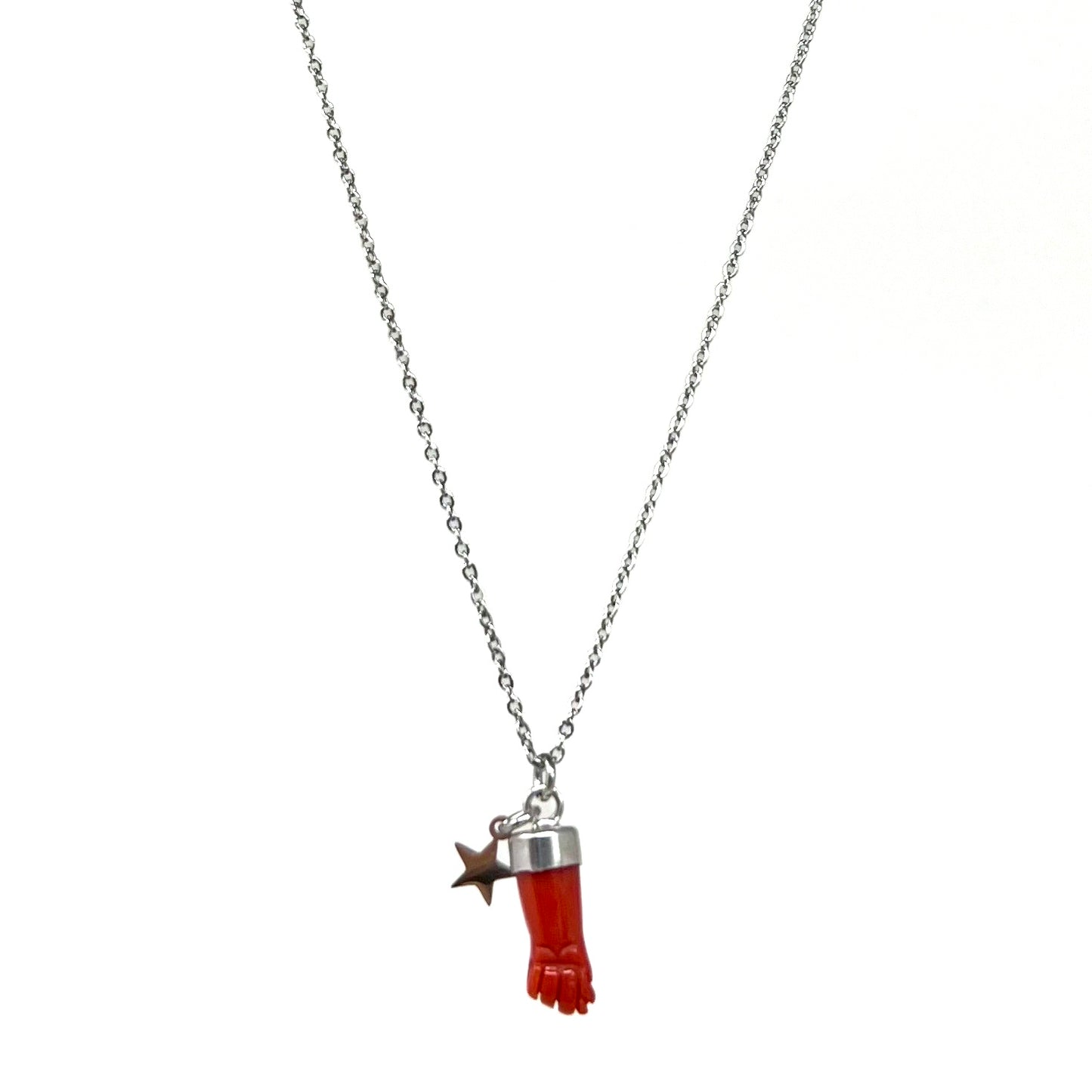 Nina child's silver necklace - red coral fist