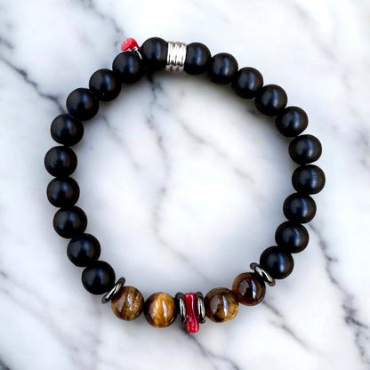 Bracelet Omu en perles d’Onyx et d’œil de Tigre