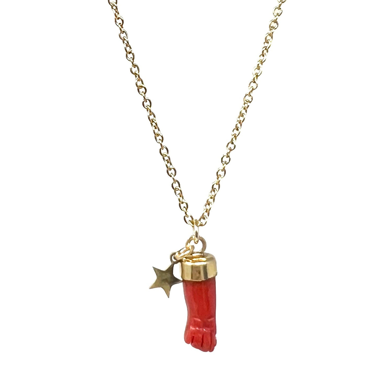 Nina children's gold necklace - Red coral fist