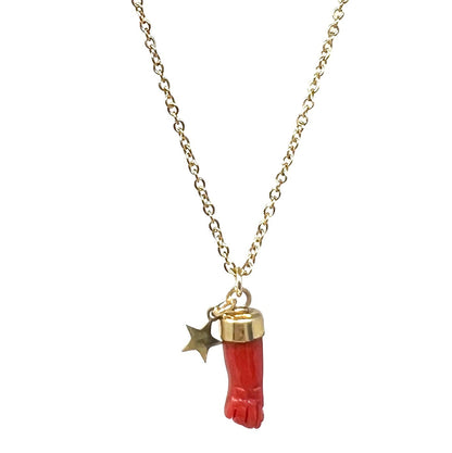 Nina children's gold necklace - Red coral fist