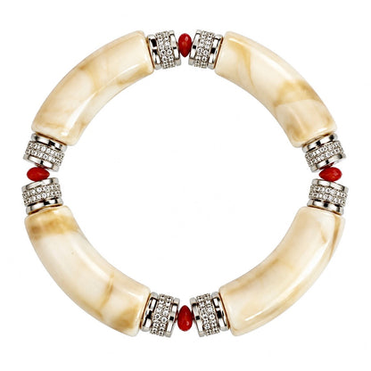 Bracelet Alya beige en acrylique, acier inoxydable, strass et Corail rouge de Méditerranée – Coralivia