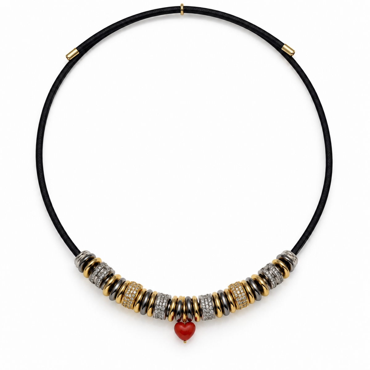 Collier Néva – Cordon aimanté et cœur en corail rouge de Méditerranée