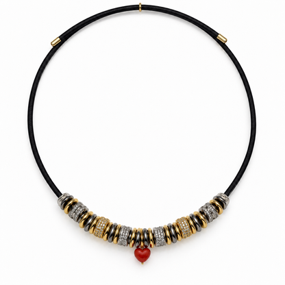 Collier Néva – Cordon aimanté et cœur en corail rouge de Méditerranée