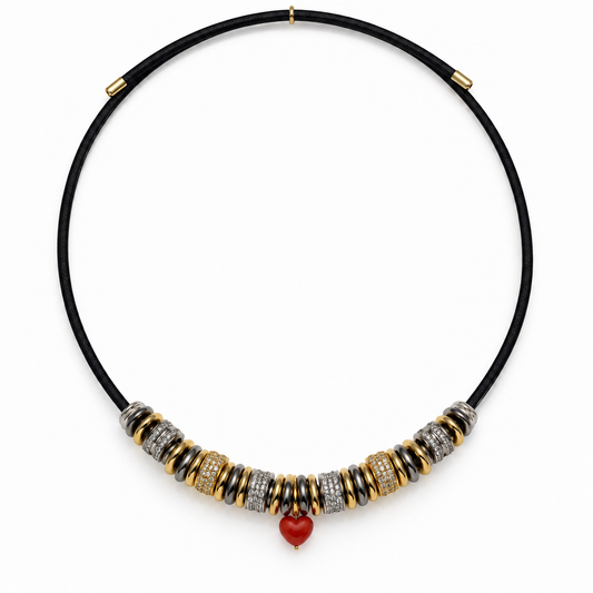 Collier Néva – Cordon aimanté et cœur en corail rouge de Méditerranée