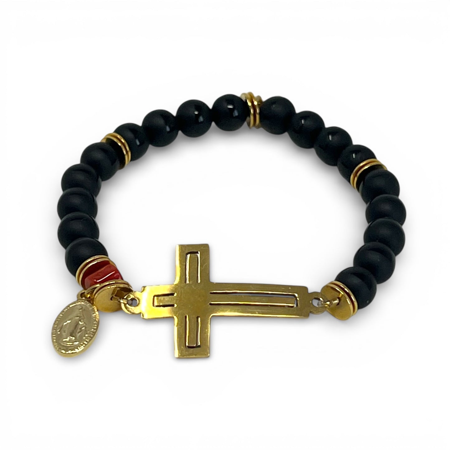 Mattea Bracelet – Black Agate & Gold Cross