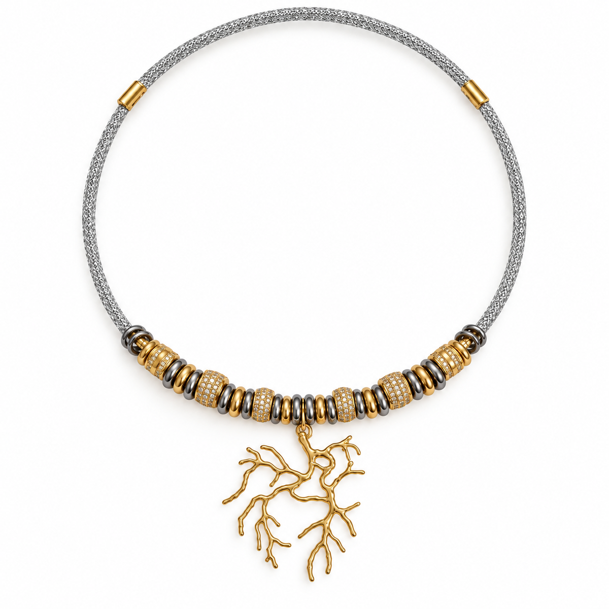 Collier Oria – Cordon aimanté et pendentif corail doré