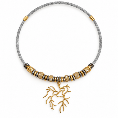 Collier Oria – Cordon aimanté et pendentif corail doré