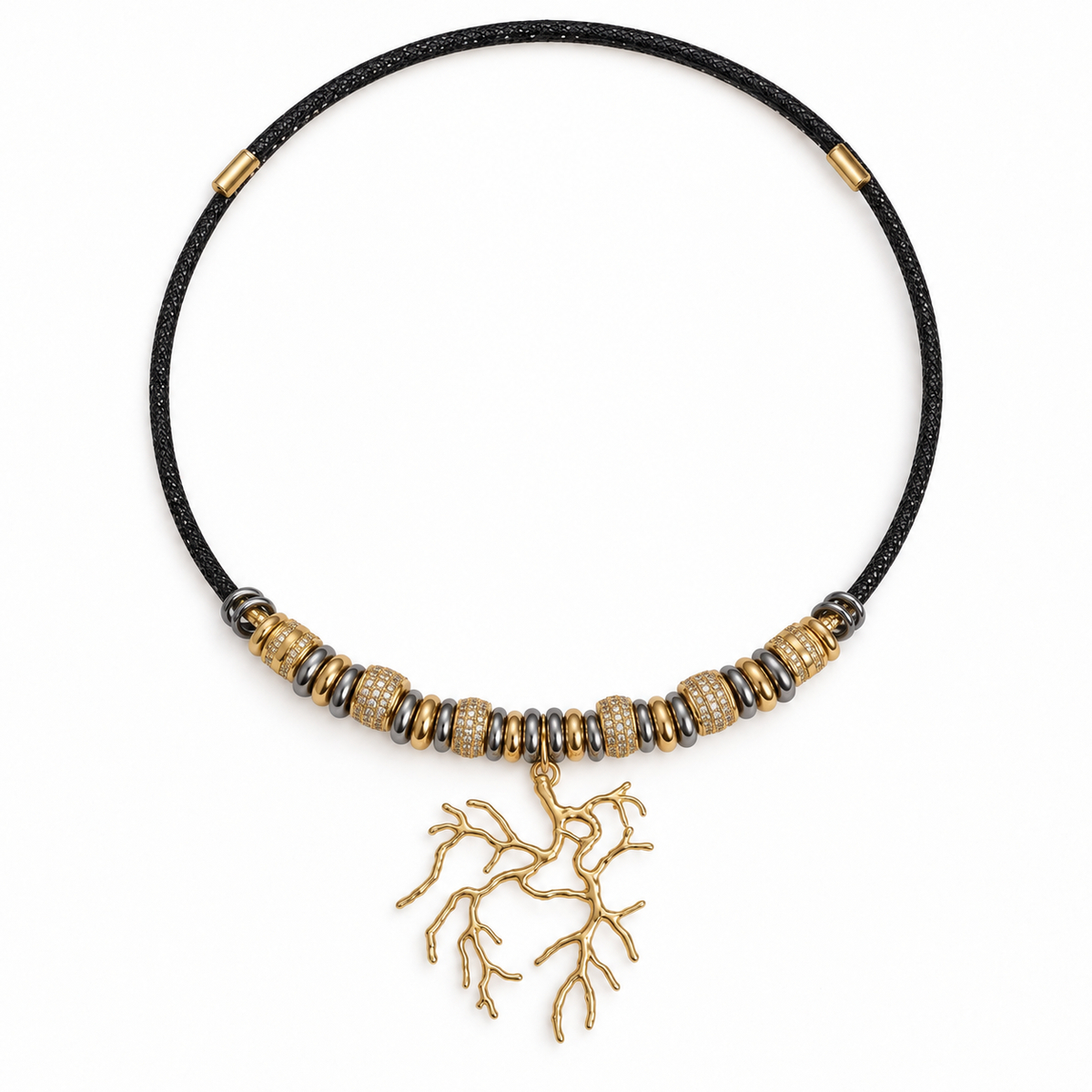 Collier Oria – Cordon aimanté et pendentif corail doré