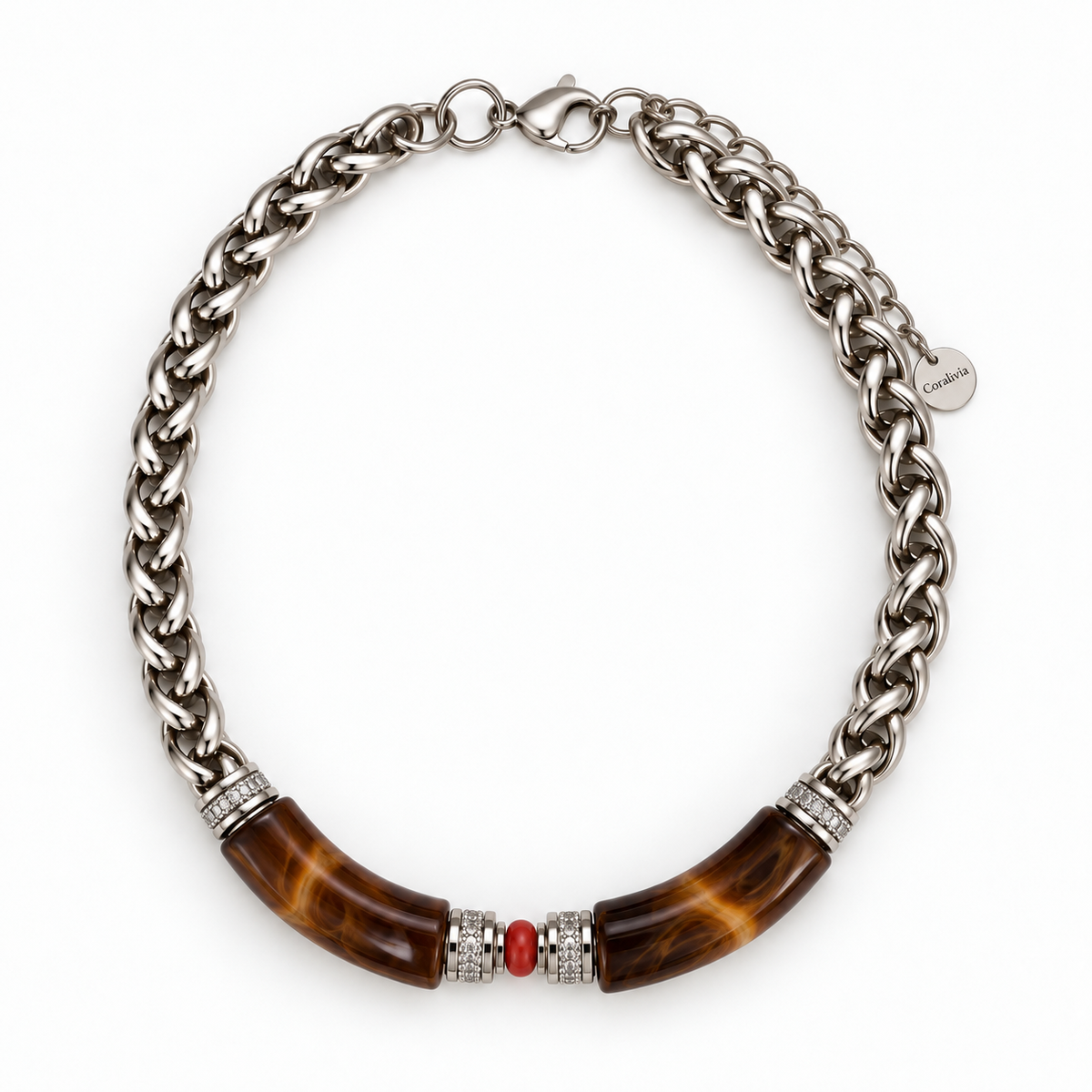Collier Aliya – Acrylique et Corail rouge de Méditerranée