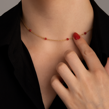 Lia - Red Coral Bead Necklace