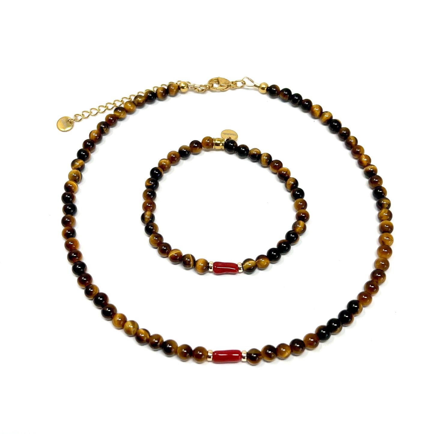 Collier Lino - Œil de tigre & Corail