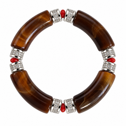 Bracelet Alya marron en acrylique, acier inoxydable, strass et Corail rouge de Méditerranée – Coralivia