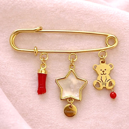 Star Birth Brooch – Red Coral Lucky Charm