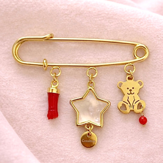 Broche de naissance Étoile – Porte-bonheur en Corail rouge