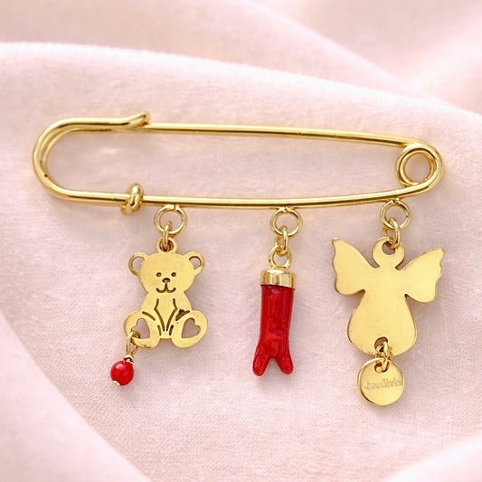 Broche de naissance Ange – Porte-bonheur en Corail rouge