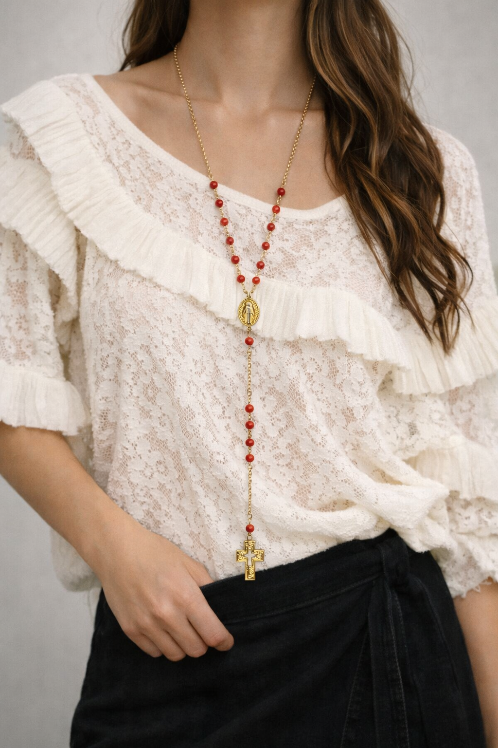 Mediterranean Red Coral Rosary – Stainless Steel