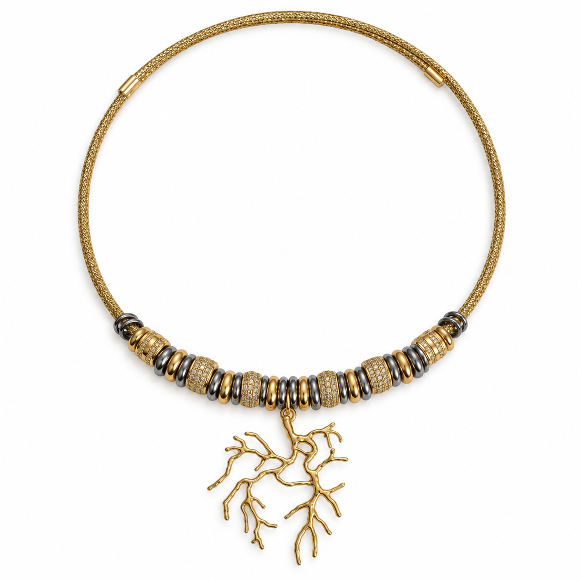 Collier Oria – Cordon aimanté et pendentif corail doré