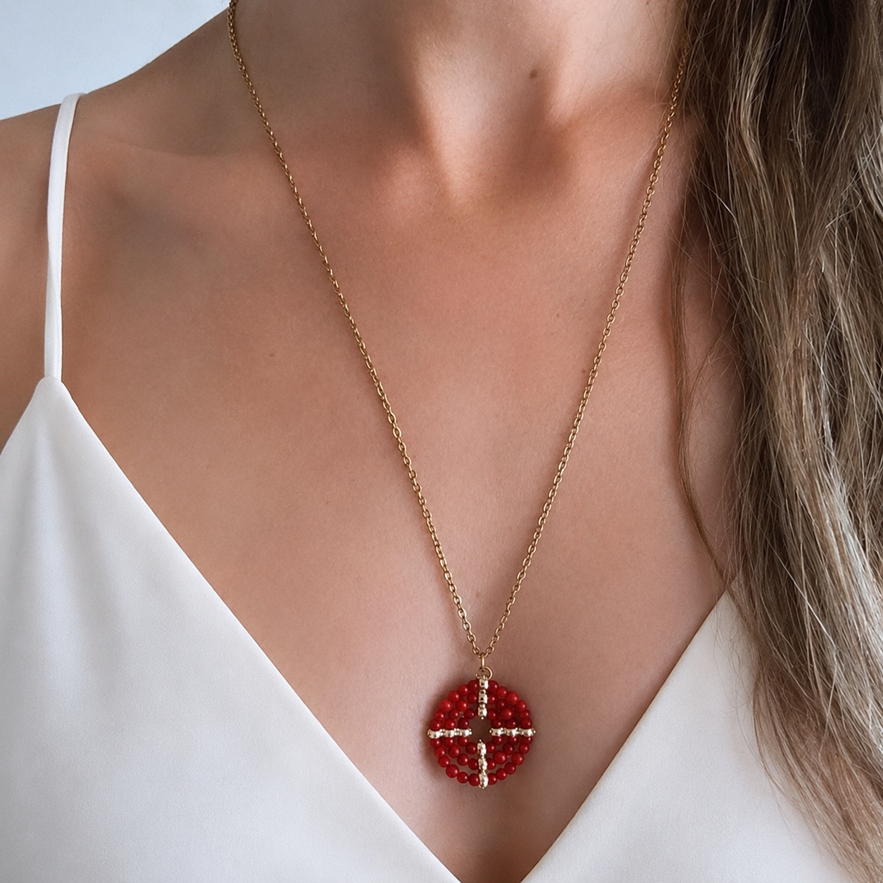 Collier Alba long - Corail rouge