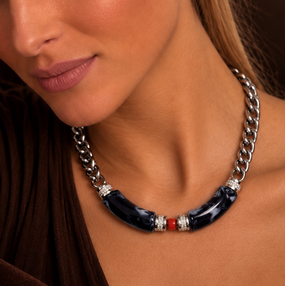 Collier Aliya – Acrylique et Corail rouge de Méditerranée
