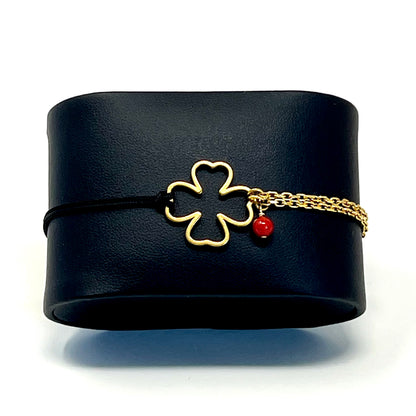 Bracelet Chance — en acier inoxydable et perle de Corail rouge de Méditerranée