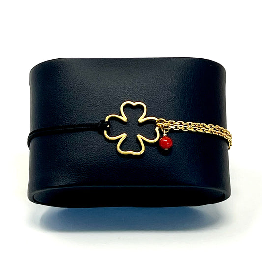 Bracelet Chance — en acier inoxydable et perle de Corail rouge de Méditerranée