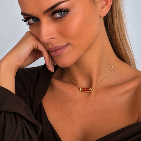 Collier femme perles de corail rouge de Méditerranée en mouvement doré – Coralivia