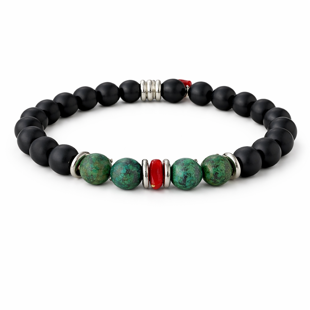 Omu bracelet made of African Onyx and Turquoise beads