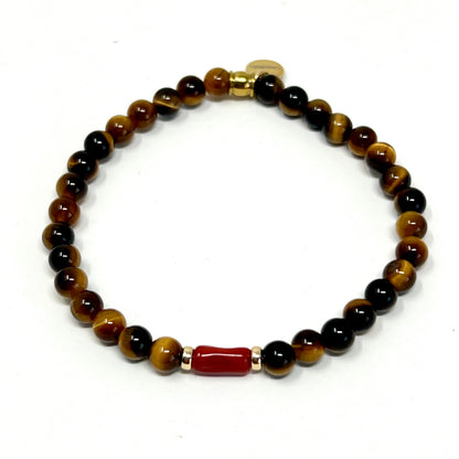 Bracelet Lino – Œil de Tigré & Corail rouge