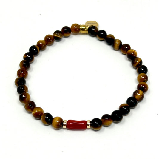 Bracelet Lino – Œil de Tigré & Corail rouge