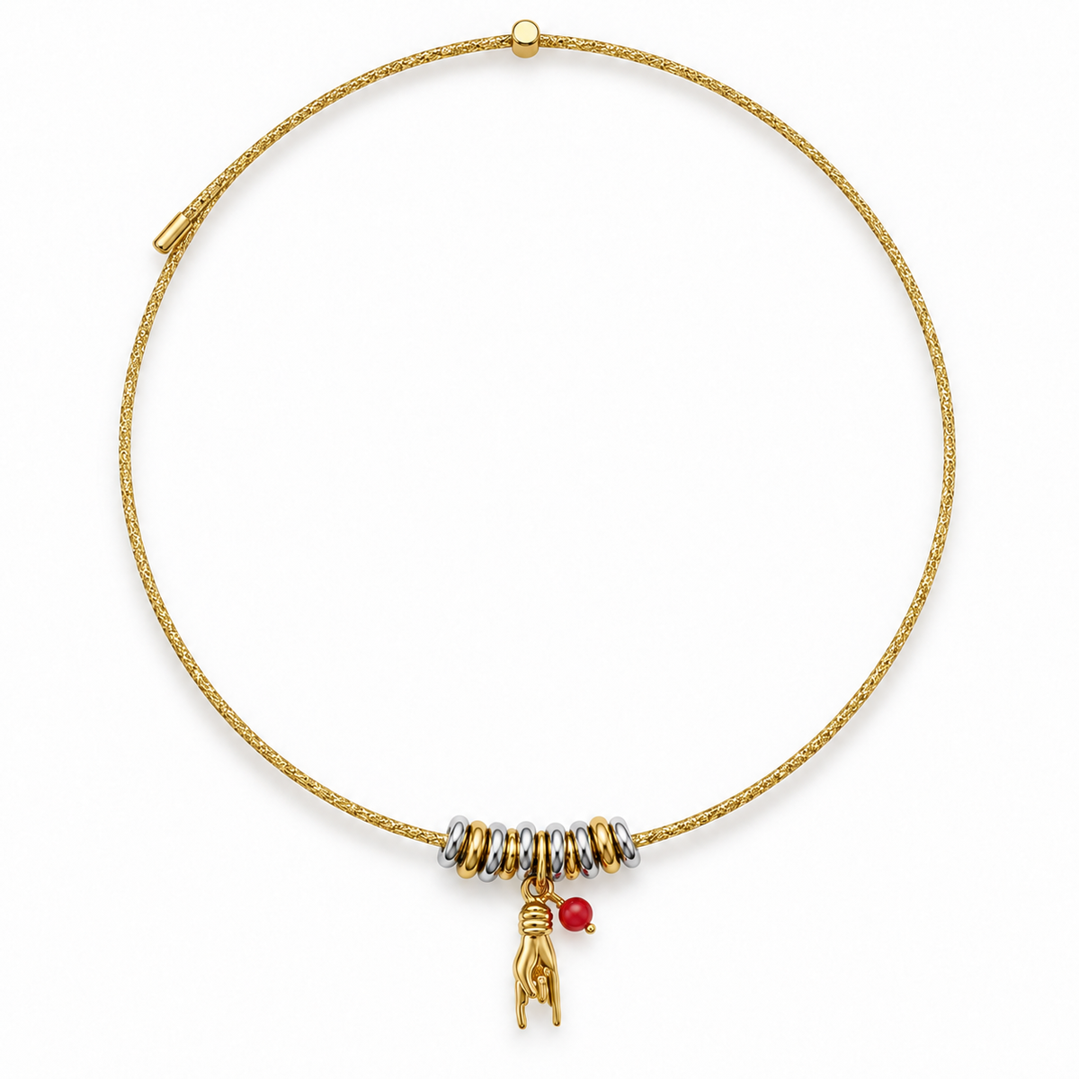 Collier Telia doré en acier inoxydable avec main protectrice et perle de Corail rouge de Méditerranée – Coralivia