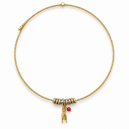 Collier Telia doré en acier inoxydable avec main protectrice et perle de Corail rouge de Méditerranée – Coralivia
