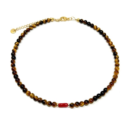 Collier Lino - Œil de tigre & Corail