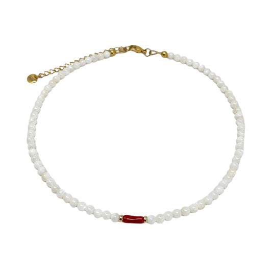 Collier Lena – Nacre & Corail rouge