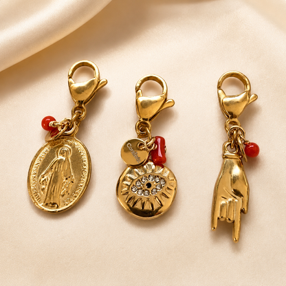 Protective shoe charms – stainless steel & red coral