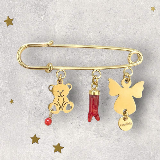 Broche de naissance Teddy Angel – Porte-bonheur en Corail rouge