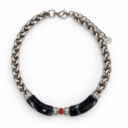 Collier Aliya – Acrylique et Corail rouge de Méditerranée